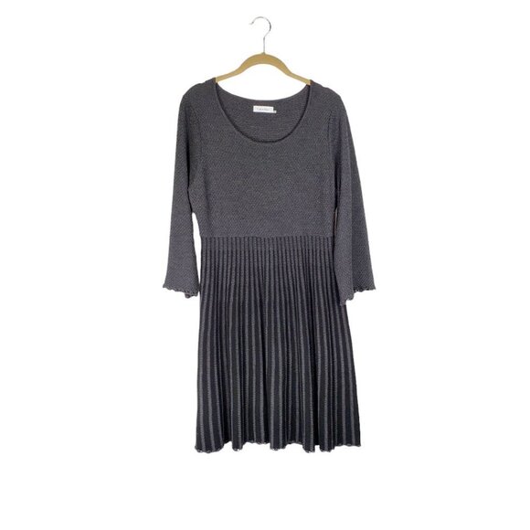Calvin Klein Sweater Dress Lightweight Gray Black Fit & Flare Womens Size Large - Picture 1 of 6